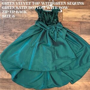 Green Velvet and Satin Kids Dress